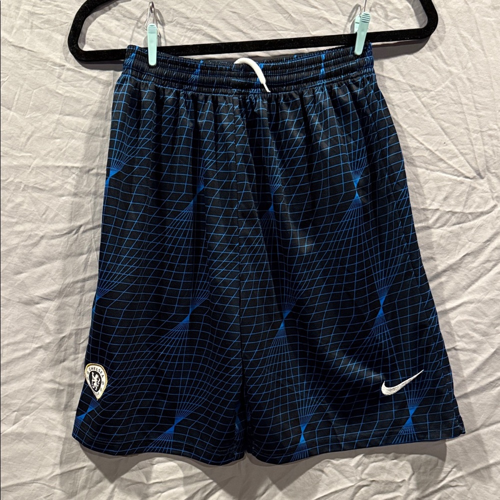 Nike Chelsea Football Club Blue and Black Grid Pattern Shorts